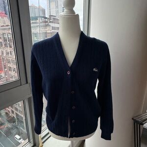 Lacoste Vintage Navy V-Neck Button Cardigan